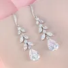 Dangle Earrings Shiny Zircon Teardrop Leaf Shape Silver Color For Women Fashion Jewelry Wedding Party Unusual Girl's Luxury Earring
