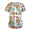 Women's T Shirts Plus Size Printed Scrub Working Uniform Tops For V-Neck Short Sleeve Fun T-Shirts Workwear Tee With Pockets Ropa De Muje