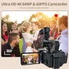 4K 64 MP videocamera-camcorder met 18x zoom, 60 FPS HD autofocus-vlogging, 40 touchscreen, microfoon, handstabilisator, 64 GB SD-kaart, afstandsbediening en tas