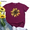 Camisetas para mujer, camiseta con estampado de girasol de verano, camisa Floral de moda, ropa de algodón para mujer, camiseta de manga corta con cuello redondo, camiseta Harajuku