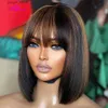 Synthetic Wigs 180 Density Full Machine Wigs Highlight Brown Colored Bone Straight Human Hair Bob Wigs P1B 30 Human Hair With Bangs For Women Y240401