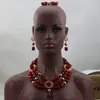 Ensemble de collier et boucles d'oreilles de qualité africaine, dubaï, perles de corail rouge vin, pendentif de demoiselle d'honneur, vrais bijoux de mariée, livraison gratuite, ABL871