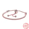 Bracelets Sparkling 925 Sterling Silver Star & Heart Sliding Clasp Bracelet DIY Women's Gift