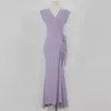 Casual Dresses Purple Elegant For Women Korean Fashion Sleeveless Deep V-Neck Robe Sexy Femme Bandage Chic Evening Dress Vestido Longo