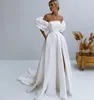 Robe De mariée Simple a-ligne manches bouffantes plage Satin balayage Train femmes robes De mariée Vestido De Novias