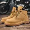 Laarzen Werkveiligheid Zwarte veiligheidsschoenen Militaire biker Enkelschoenen Platte mode Antislip Klassieke hoge ronde neus Wild