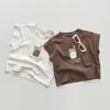 2024 Été Enfants Lettre Imprimer Gilet Garçon Fille Bébé Sans Manches Casual T-shirt Enfant Coton Simple Tops Infantile Mince Lâche Tees 240323