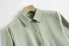 Women's Blouses Shirts 2024 Womens Fashion Spring New 26MM Heavyweight 93% Natural Mulberry Silk Polo Necklace Grey Green Paradigm Long sleeved ShirtL240328