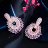 CWWZircons Trendy Luxury Purple Pink Cubic Zirconia Pave Dangle Earrings for Women Statement Wedding Party Jewelry CZ979 240401