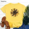 Camisetas para mujer, camiseta con estampado de girasol de verano, camisa Floral de moda, ropa de algodón para mujer, camiseta de manga corta con cuello redondo, camiseta Harajuku