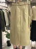 Faldas Komiyama cintura alta falda con dobladillo dividido botones irregulares Faldas Mujer cinturón túnica Mujer 2024 otoño Vintage Jupe Mujer