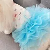 Vêtements pour chiens 2024 Pet Summer Tutu Jupe Bow Imprimé Mesh Mode Jupon Petit Costume Teddy Deux Jambes Vêtements Mince