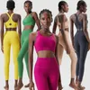 Kvinnor Högpåverkan Gym Dit Two Pieces Fitness Yoga Set Super Stretch Slim Fit Running Sportswear Breattable Workout Clothes 240322