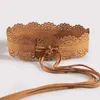 Belts Korean style artificial leather wide waistband beautiful hollow lace fully matched suede waistband womens dress decorative belt Q240401