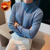 Men's Sweaters Knitted For Men Plain Half Collar Blue Man Clothes Turtleneck Solid Color Business Pullovers Designer Luxury Sale Tops