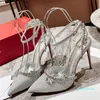 Glitter Embellished Womens High Heels Designer New Sexy Wedding Party Lace-Up Womens Shoes Sizes 35-43