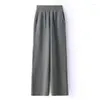 Women's Pants Wool Winter Wide Leg Woman's Mid Waist Relaxed Straight Tube Autumn Knitted Long Trousers Solid Clastic