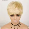 Syntetyczne peruki krótkie pixie Cut Remy ludzkie peruki włosy gotowe do noszenia Bezpłynna prosta naturalny kolor Pełna maszyna wykonana peruka z bnags y240401