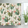 Rideaux de douche Nordic Green Cactus Set Plantes tropicales Peint à la main Art Chic Home Tissu Rideau de bain avec crochets Décor de salle de bain