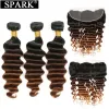 Closure Spark Human Brazilian Hair Bundles With Frontal Ombre Loose Deep Wave Ear To Ear 13x4 Lace Frontal With 3/4 Bundles 1B/4/30 Remy