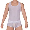 Bras Sets Sexy Men Stretchy Mesh Vest Boxer Underwear Posing Fit Muscle Tank Top Comfort High Stretch Nightgown Nightwear