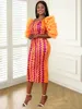 Plus Size Dresses Women Orange Printed Bodycon Tuttle Ruffle Sleeve Summer Midi Dress Evening Cocktail Party Short Gowns 4XL