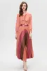 Women's Runway Dresses Lace Up Bow Collar Long Sleeves Printed Pleated High Street Fashion Designer Vestidos Prom