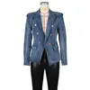 Шикарные женские двубортные блейзеры с тонкой талией, пальто, весенний ковбойский кардиган, джинсовая куртка с отложным воротником, верхняя одежда, топы 240321
