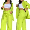 Kvinnors tvåbitar byxor 2024 Vårkläder Pure Color Elegant Longeeved Lapel Suit Pocket Straight-ben