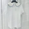 Luxe strass T dessus de chemise pour femmes col de poupée à manches courtes t-shirts mode décontracté t-shirt pull