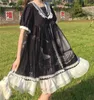 Vestidos casuales 2024 mujeres japonesas góticas lolita estilo encaje volantes vestido arco hada bola vestido niña dulce lindo marinero collar malla