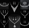 Wertvolles Labordiamant-Schmuckset Sterlingsilber-Hochzeits-Halsketten-Ohrringe für Frauen-Braut-Verlobungs-Schmuck-Geschenk D2uy #