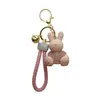 Keychains Lanyards Cute cartoon diamond studded rabbit car keychain fashionable woven rope keychain couple bag pendant small gift J240330