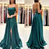 Robe de bal trapèze vert turquoise pour demoiselles d'honneur, robes de soirée spaghetti, robes élégantes à lacets dans le dos, robes de demoiselle d'honneur en satin pour occasions spéciales