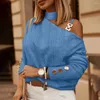 Kvinnor Bluses Chain Decor Shirt Solid Color Top Chic One-Shulder Topps Hollow Out Halter Neck-knapp Mjuk lös för höstfjäder