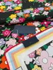 New Double Layer Satin Black Floral Twill Silk Flower Letter v Printing Square Scarves Summer Headband Ladies Beach Neck Scarfs fresh contrast small silk scarves 02