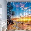 Tende da doccia Crepuscolo Oceano Paesaggio Tramonto Palme Onde del mare Spiaggia Natura Scenario Casa Bagno Tenda Decor Set con ganci