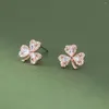 Stud Earrings 925 Sterling Silver Zircon Flower For Woman Girl Simple Lucky Plant Design Jewelry Party Gift Drop