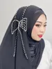 Scarves High Quality Women Chiffon Plain Scarf Luxury Beaded Headscarf Muslim Arab Hijab Headband Wraps Foulard Shawls 170 72cm