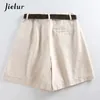 Jielur Shorts All-Match 4 Solid Color Sashes Casual Shorts Women A-Line High midje Slim Short Femme Chic S-XXL Ladies Bottom 240321