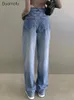 Jeans da donna Duomofu Vintage lavato Colore incantesimo Dritto Sciolto Donna Ins Chicly Cerniera Bottone Basic Vita alta Slim Casual Donna