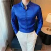 Men's Plus Tees Polos Superior Sense Thin Bright Surface Long-sleeved Floral Shirt Mens Fall Fashion Pure Color Leisure Slimming Dress/ Tuxedo Shirts yq240401