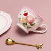 Tasses soucoupes porcelaine pivoine fleur vaisselle céramique tasse à café bord doré plateau à dessert ensemble de vaisselle 10 pouces assiette à steak de dinde