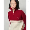 여성용 니트 Toyouth Women Sweater 2024 Winter Long Sleeve Polo Neck Buttons Slim Fit Knitwear Classic Stripe Fashion Versatile Tops
