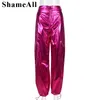 Women's Pants Women High Waist Ruched Harem Sexy Metallic Gold Casual Trousers Fairy Grunge Clothes