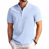 Polos pour hommes Casual Wear Mens Polo Shirt Stand Col Bouton Manches courtes Tops respirants Summer Beach Loisirs Rayé Coton Lin Mâle