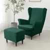 Housses de chaise en velours doux, housse de fauteuil à ailes élastiques extensibles avec coussin de siège, housse de canapé de couleur unie pour la maison