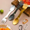 Ensembles de vaisselle Camping Fork Spoon en acier inoxydable en acier inoxydable Multiwware Multi Tool Cank Knife Bottle Outdoor Picnic Camp Ustensile