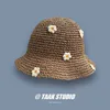 Hee sweet and cute blue flower straw hat for women with big eaves beach shading and sun protection summer refreshing fisherman hat trend