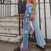 Jeans da donna sexy a vita alta stampa floreale patchwork grafico moda streetwear pantaloni svasati in denim da donna pantaloni corti vintage